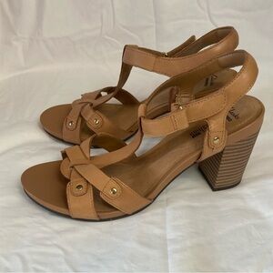 1-3 Clarks Banoy Valtina Womens Size 9 Sandal Shoes Tan Leather High Heel